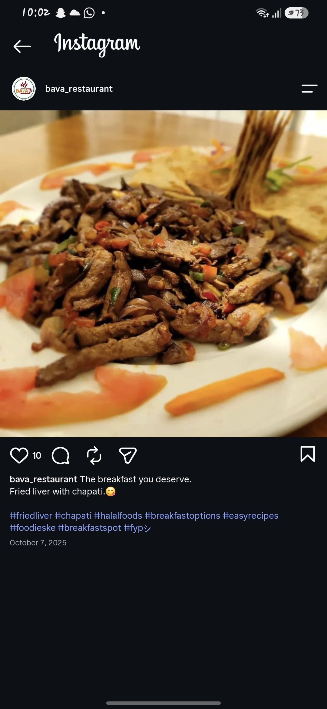 SOMALI BREAKFAST ( Fried liver |Kidney|Ecbesso| Severed with Chapati|Anjera| Bread)